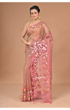Morchari Semi Orzanga Jamdani Silk Saree-Mehendi