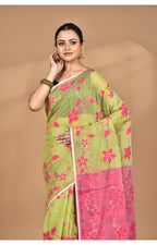 Morchari Pure Cotton Dhakai Jamdani Handloom Saree-Green