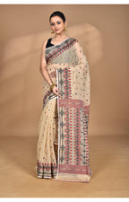 Morchari Pure Cotton Dhakai Jamdani Handloom Saree-Beige
