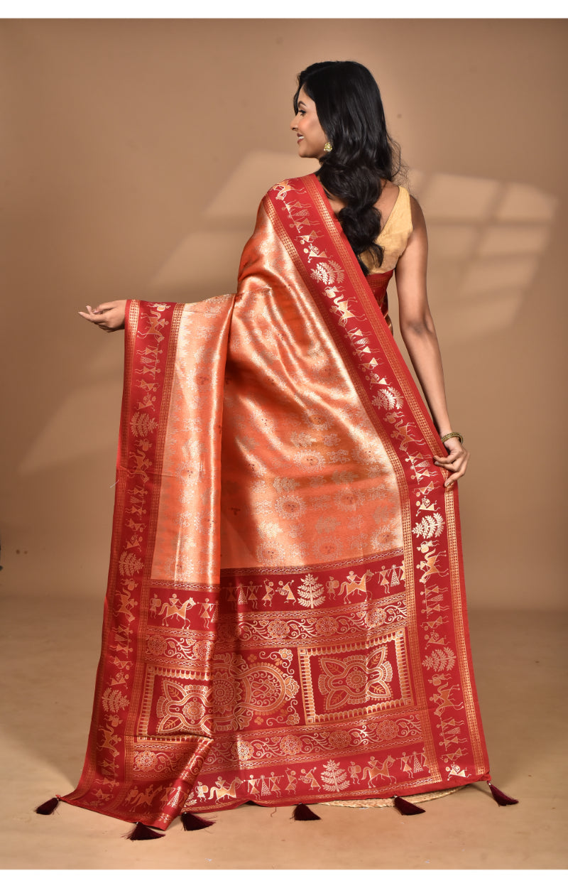 Morchari Women Desgin Two Dai Silk Saree-Peach