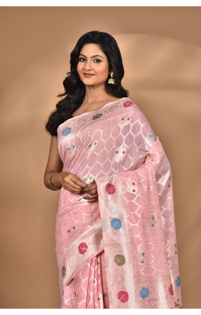 Morchari Women Desgin Chanderi Silk Saree-Pink