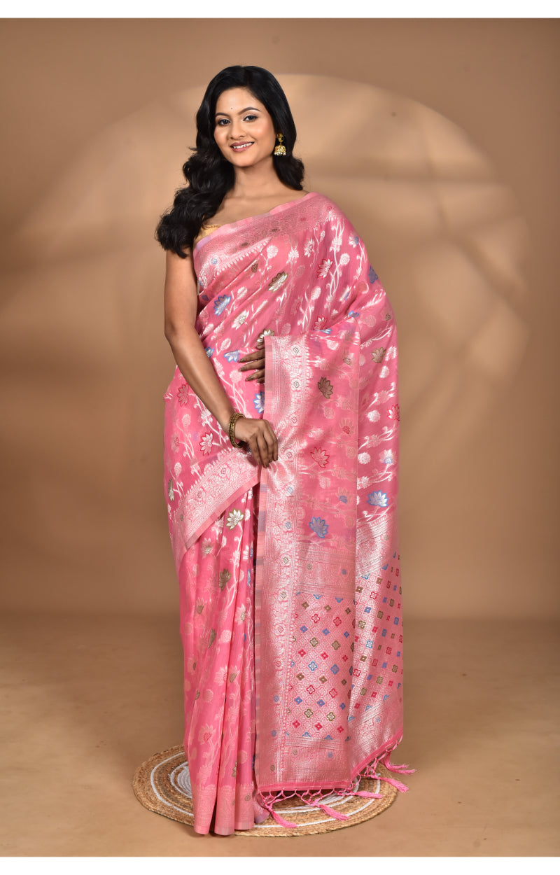 Morchari Women Desgin Chanderi Silk Saree-Pink