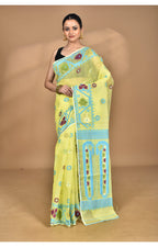 Morchari Pure Cotton Dhakai Jamdani Handloom Saree-Yellow