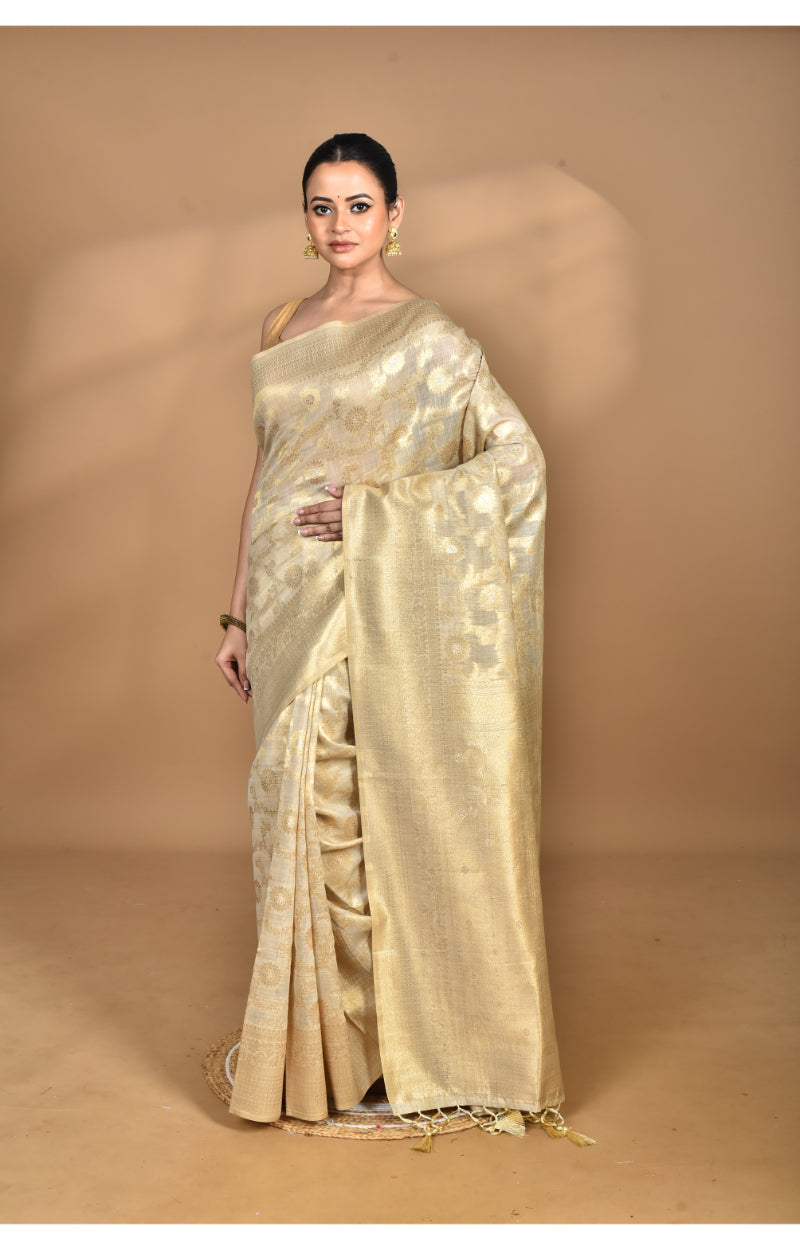 Morchari Banarasi Silk Chanderi Saree-Cream