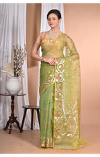 Morchari Heavy Jamdani Silk Orzanga Saree-Green