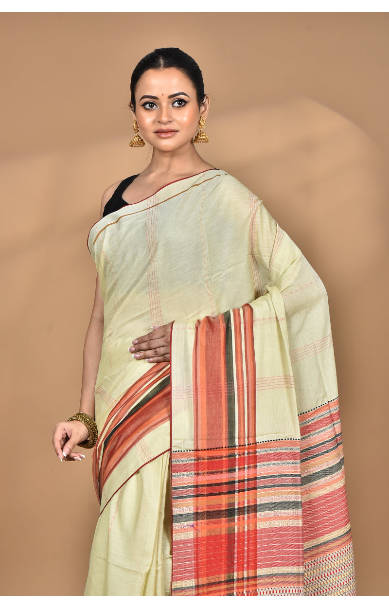 Morchari Pure Cotton Dhakai Jamdani Handloom Saree-Cream