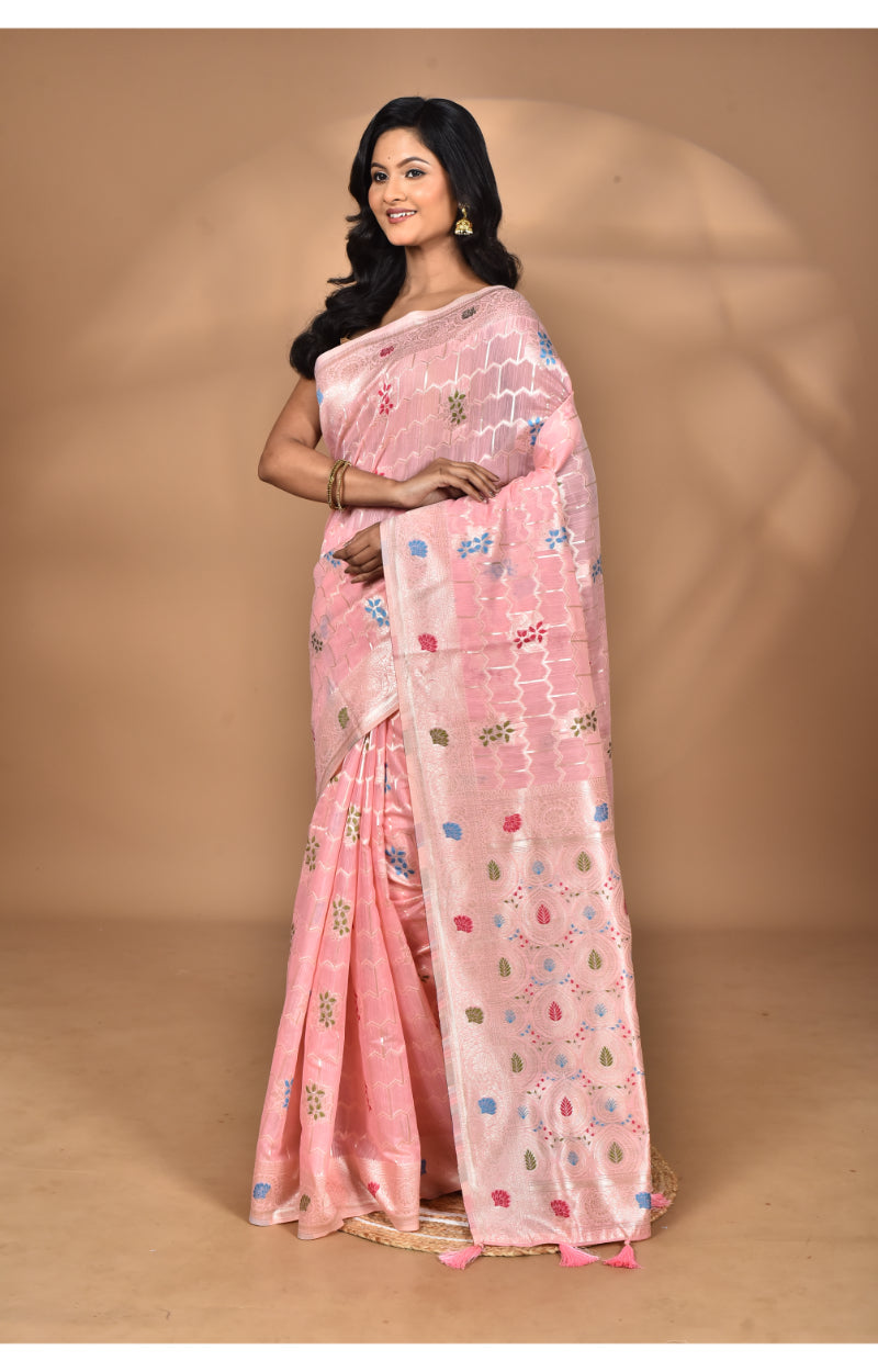 Morchari Women Desgin Chanderi Silk Saree-Pink