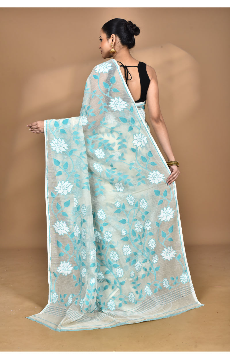 Morchari Pure Cotton Dhakai Jamdani Handloom Saree-Beige