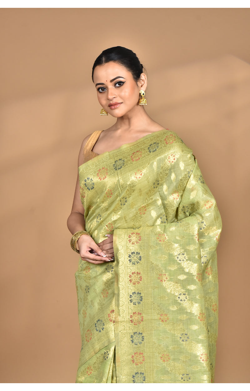 Morchari Banarasi Silk Chanderi Saree-Green