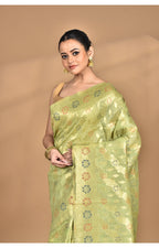 Morchari Banarasi Silk Chanderi Saree-Green