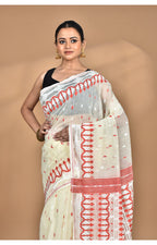 Morchari Pure Cotton Dhakai Jamdani Handloom Saree-Cream