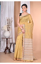 Morchari Pure Cotton Dhakai Jamdani Handloom Saree-Light Golden