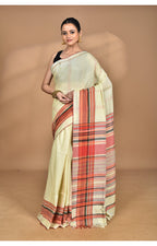Morchari Pure Cotton Dhakai Jamdani Handloom Saree-Cream