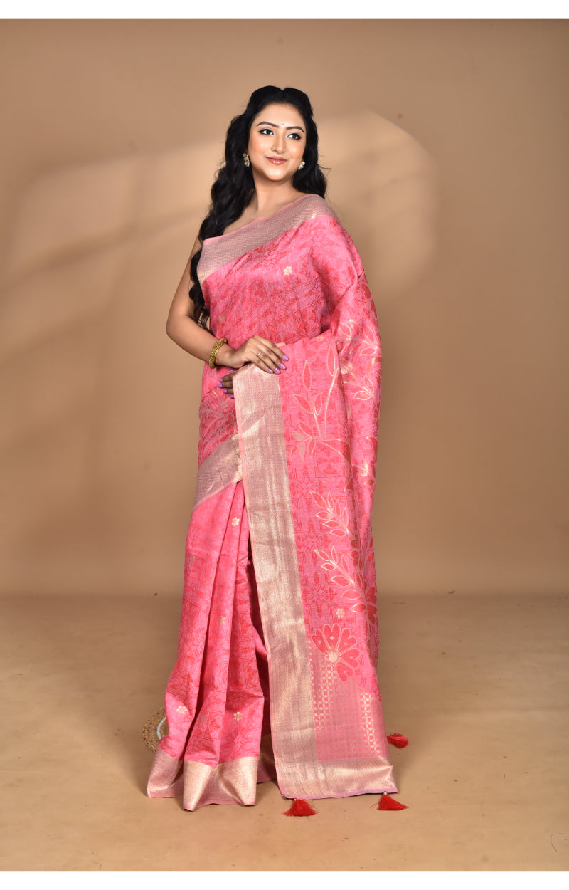 Morchari Jari Sami Silk Saree-Pink