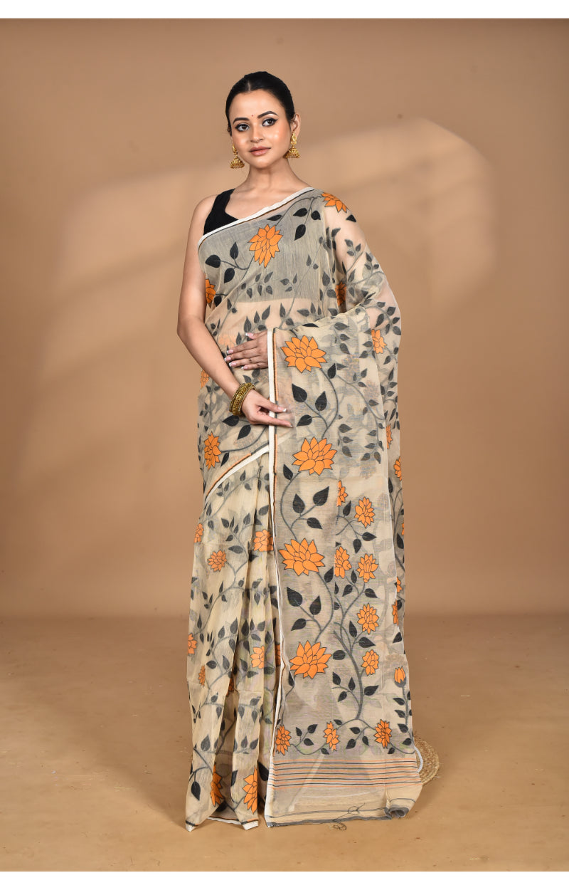 Morchari Pure Cotton Dhakai Jamdani Handloom Saree-Multi