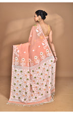 Morchari Pure Cotton Dhakai Jamdani Handloom Saree-Peach