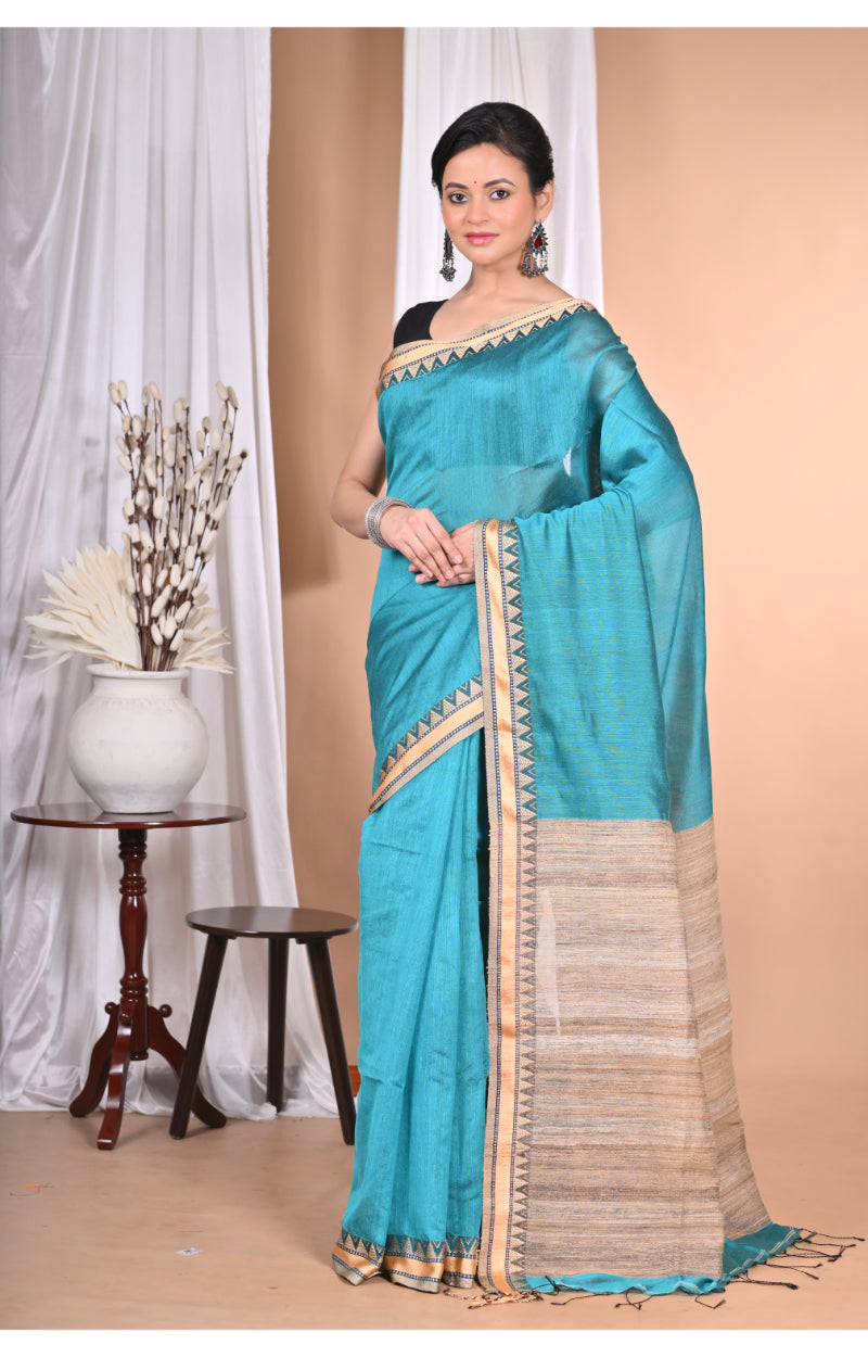 Morchari Pure Cotton Dhakai Jamdani Handloom Saree-Green