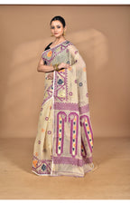 Morchari Pure Cotton Dhakai Jamdani Handloom Saree-Beige
