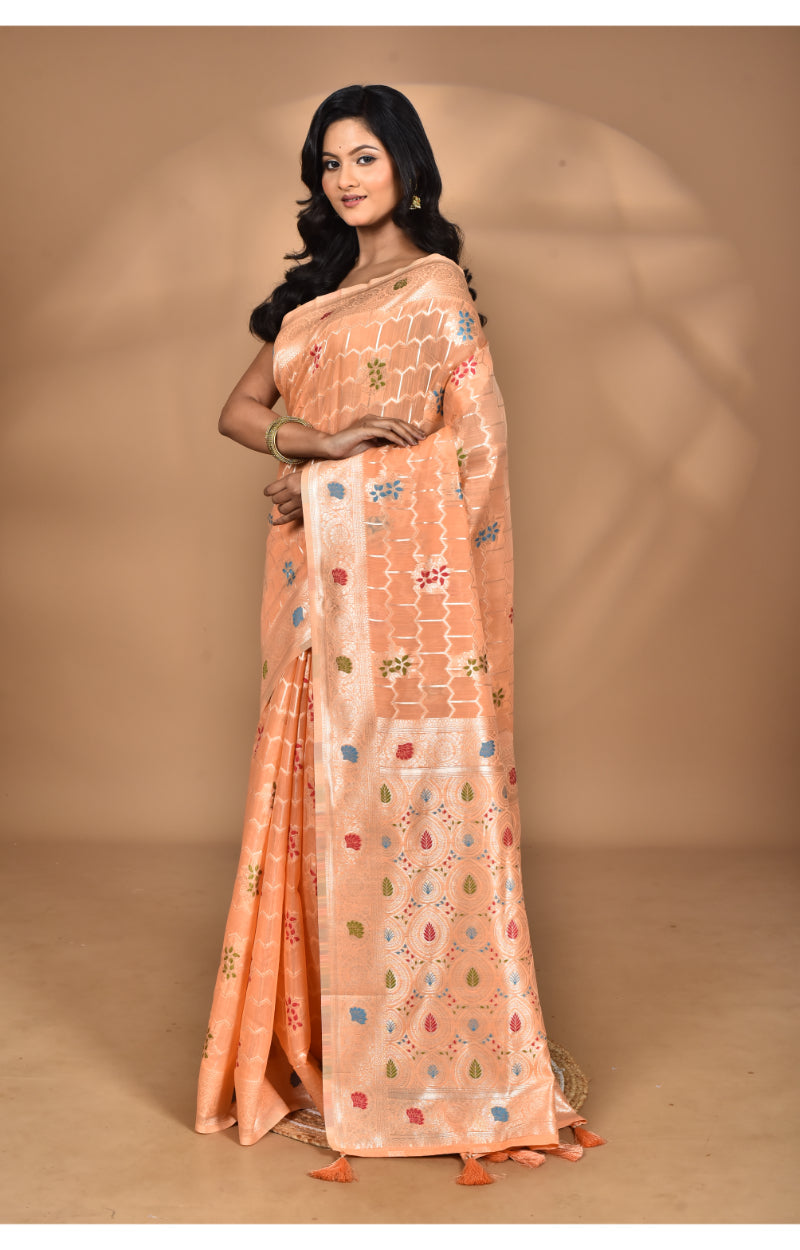 Morchari Women Desgin Chanderi Silk Saree-Peach