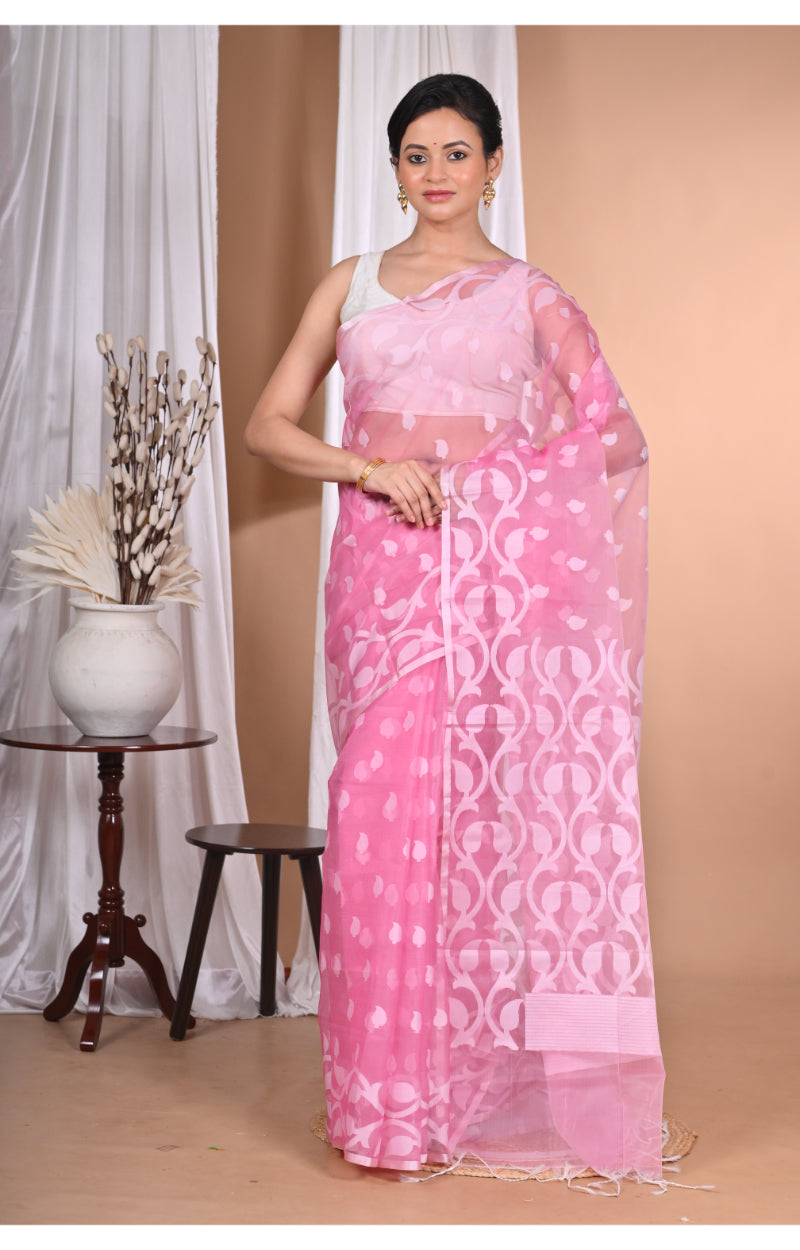 Morchari Heavy Jamdani Saree-Pink