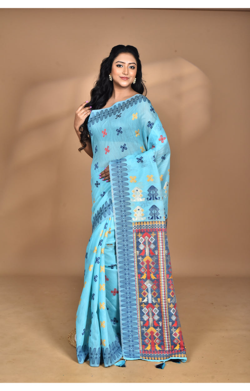 Morchari Women Desgin Chanderi Silk Saree-Blue