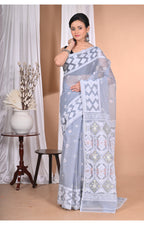 Morchari Pure Cotton Dhakai Jamdani Handloom Saree-Grey