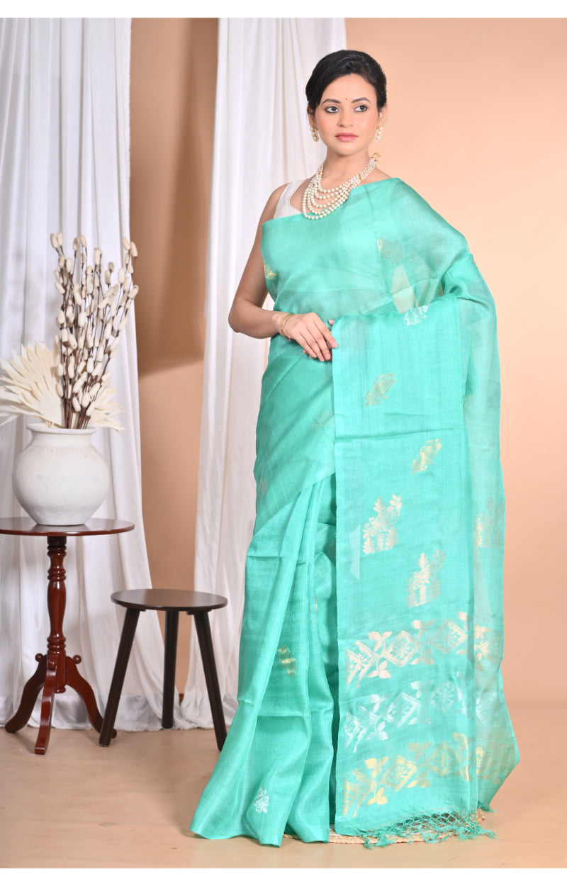 Morchari Pure Tussar Silk Handloom Saree-Green