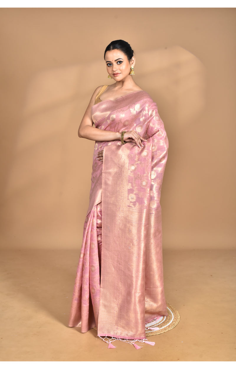 Morchari Banarasi Silk Chanderi Saree-Pink