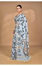 Morchari Pure Cotton Dhakai Jamdani Handloom Saree-Grey