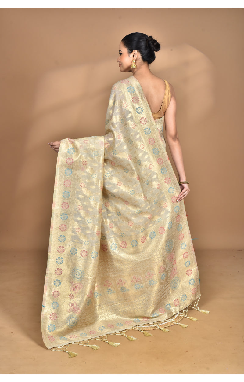 Morchari Banarasi Silk Chanderi Saree-Cream