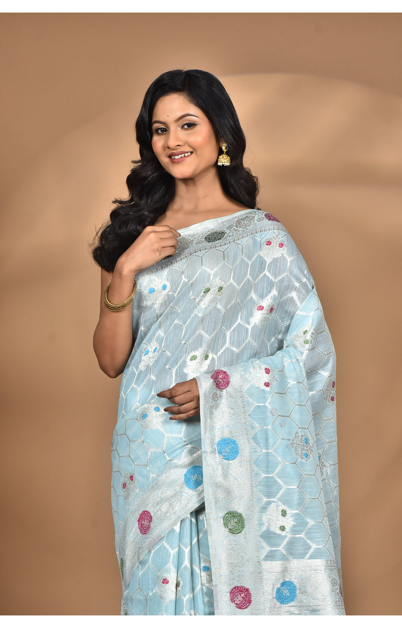 Morchari Women Desgin Chanderi Silk Saree-Blue