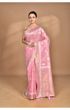 Morchari Banarasi Silk Chanderi Saree-Pink