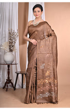 Morchari Pure Tussar Silk Handloom Saree-Coffee Brown