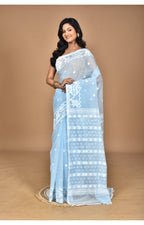 Morchari Pure Cotton Dhakai Jamdani Handloom Saree-Blue