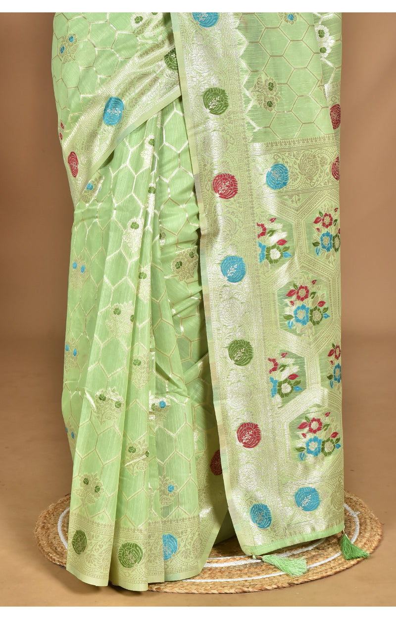 Morchari Women Desgin Chanderi Silk Saree-Green
