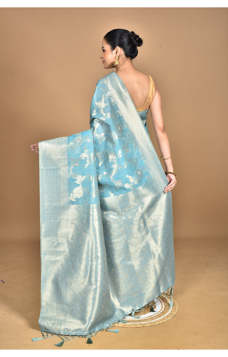 Morchari Banarasi Silk Chanderi Saree-Blue