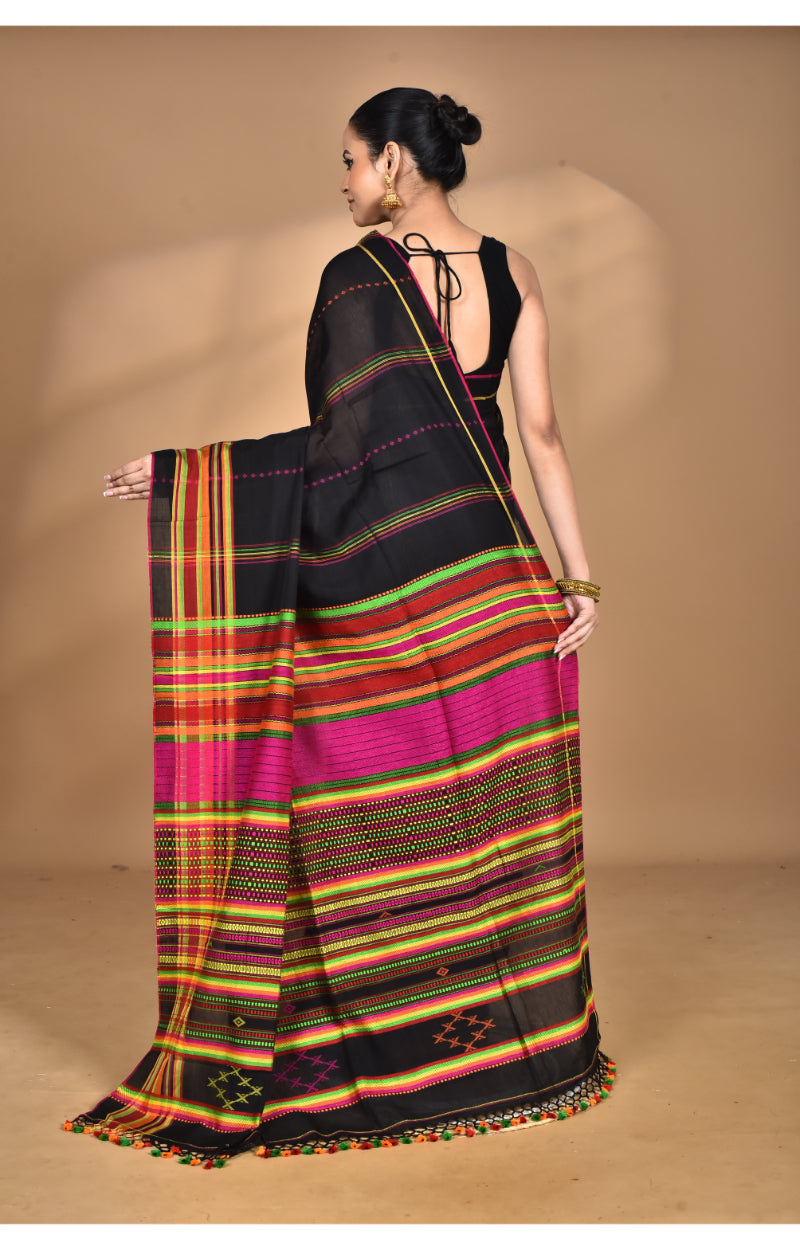 Morchari Pure Cotton Dhakai Jamdani Handloom Saree-Black