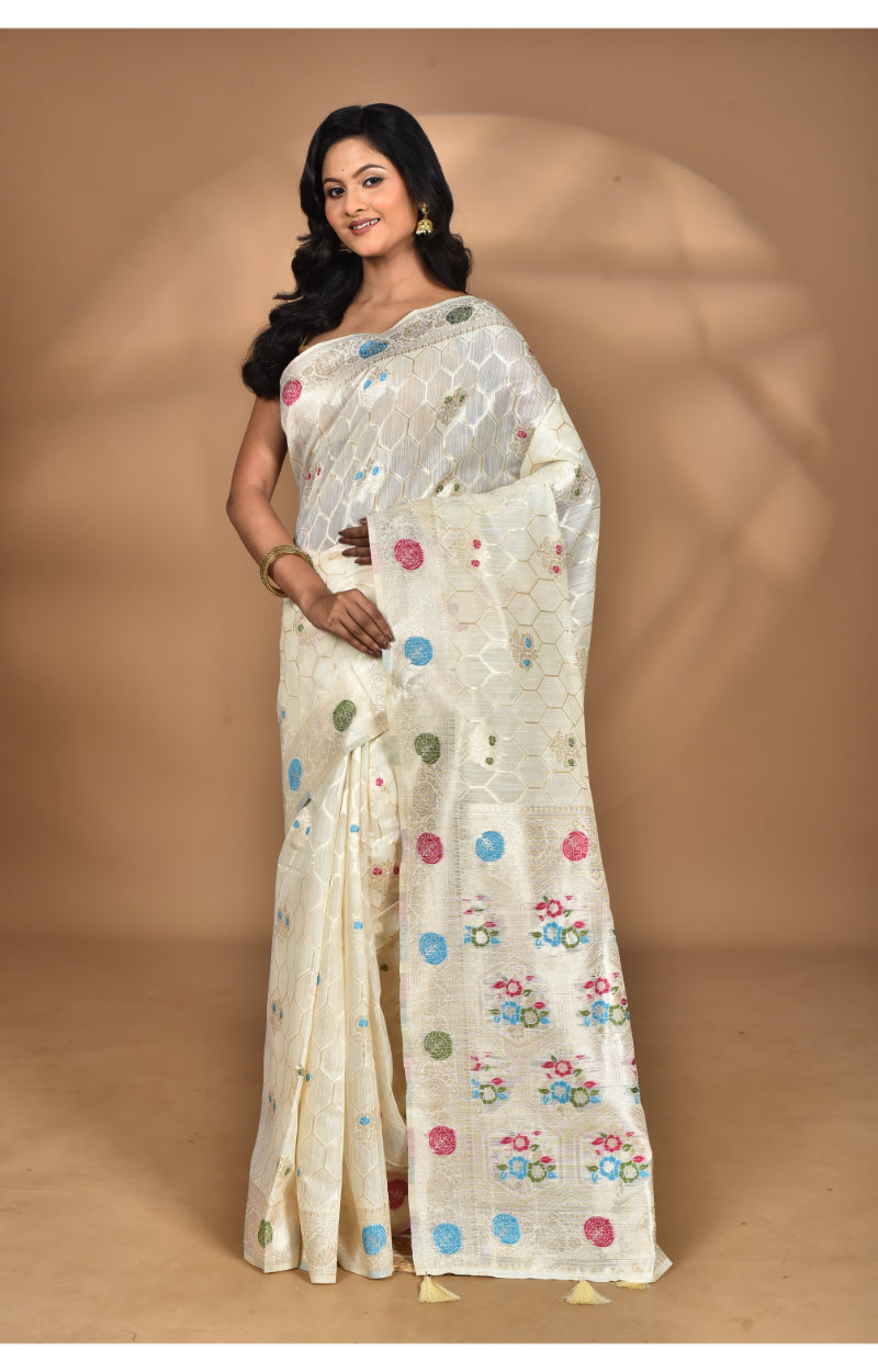 Morchari Women Desgin Chanderi Silk Saree-Cream