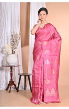 Morchari Pure Tussar Silk Handloom Saree-Pink