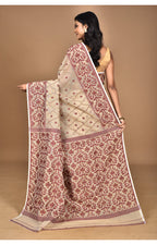 Morchari Pure Cotton Dhakai Jamdani Handloom Saree-Beige