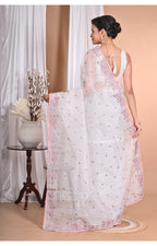 Morchari Pure Orzanga Tread Work Saree-Off White