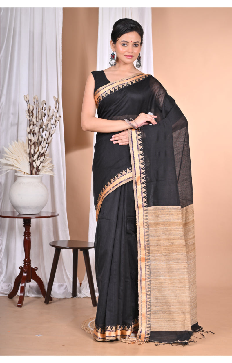 Morchari Pure Cotton Dhakai Jamdani Handloom Saree-Black