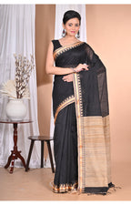 Morchari Pure Cotton Dhakai Jamdani Handloom Saree-Black