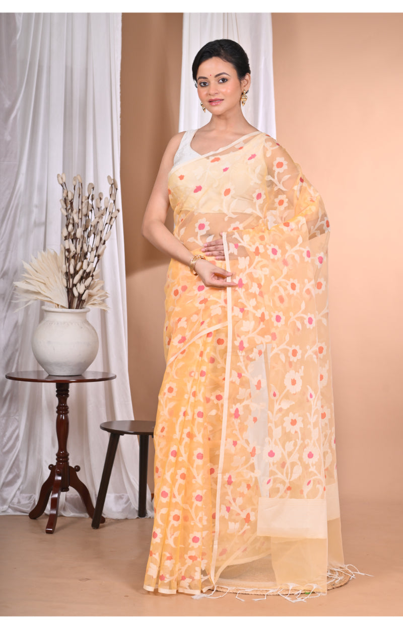 Morchari Heavy Jamdani Saree-Yellow