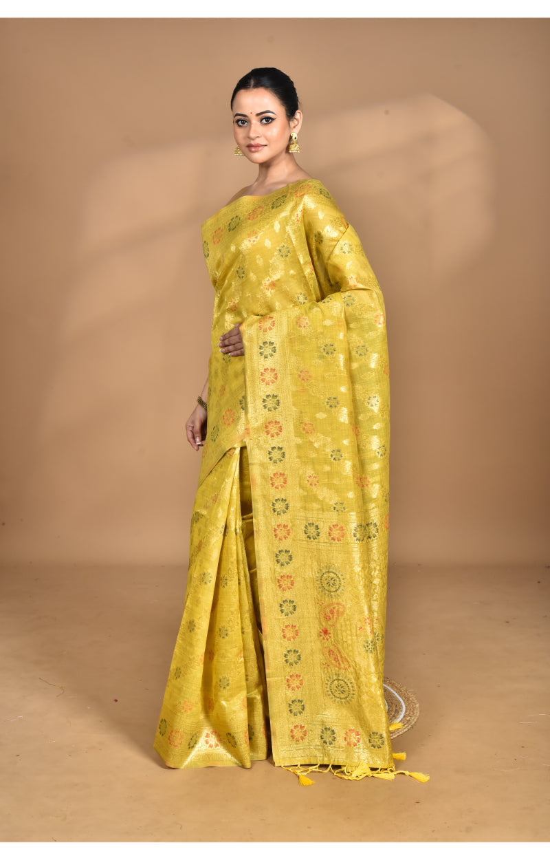 Morchari Banarasi Silk Chanderi Saree-Yellow
