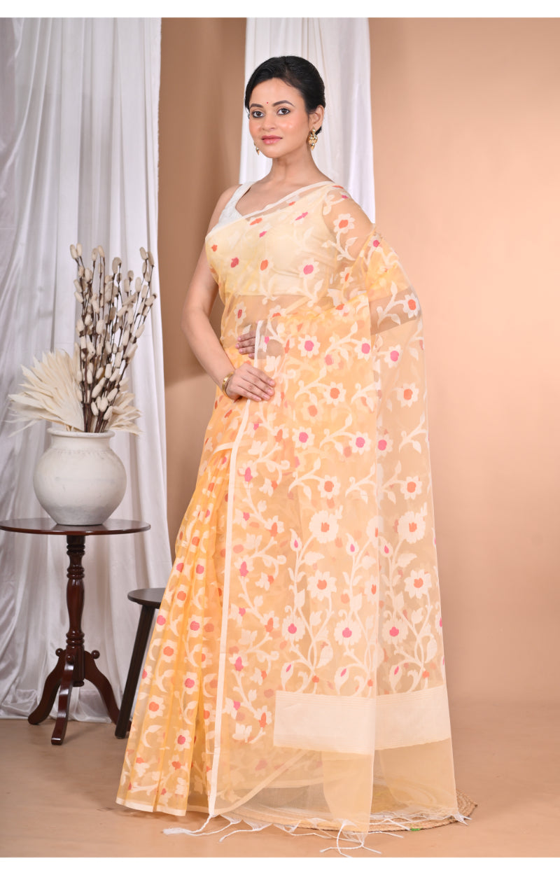 Morchari Heavy Jamdani Saree-Yellow