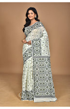 Morchari Pure Cotton Dhakai Jamdani Handloom Saree-Cream