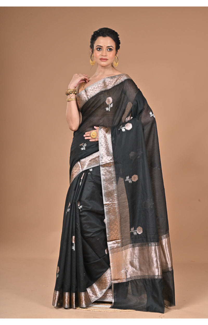 Morchari Heavy Chanderi Silk Saree-Black