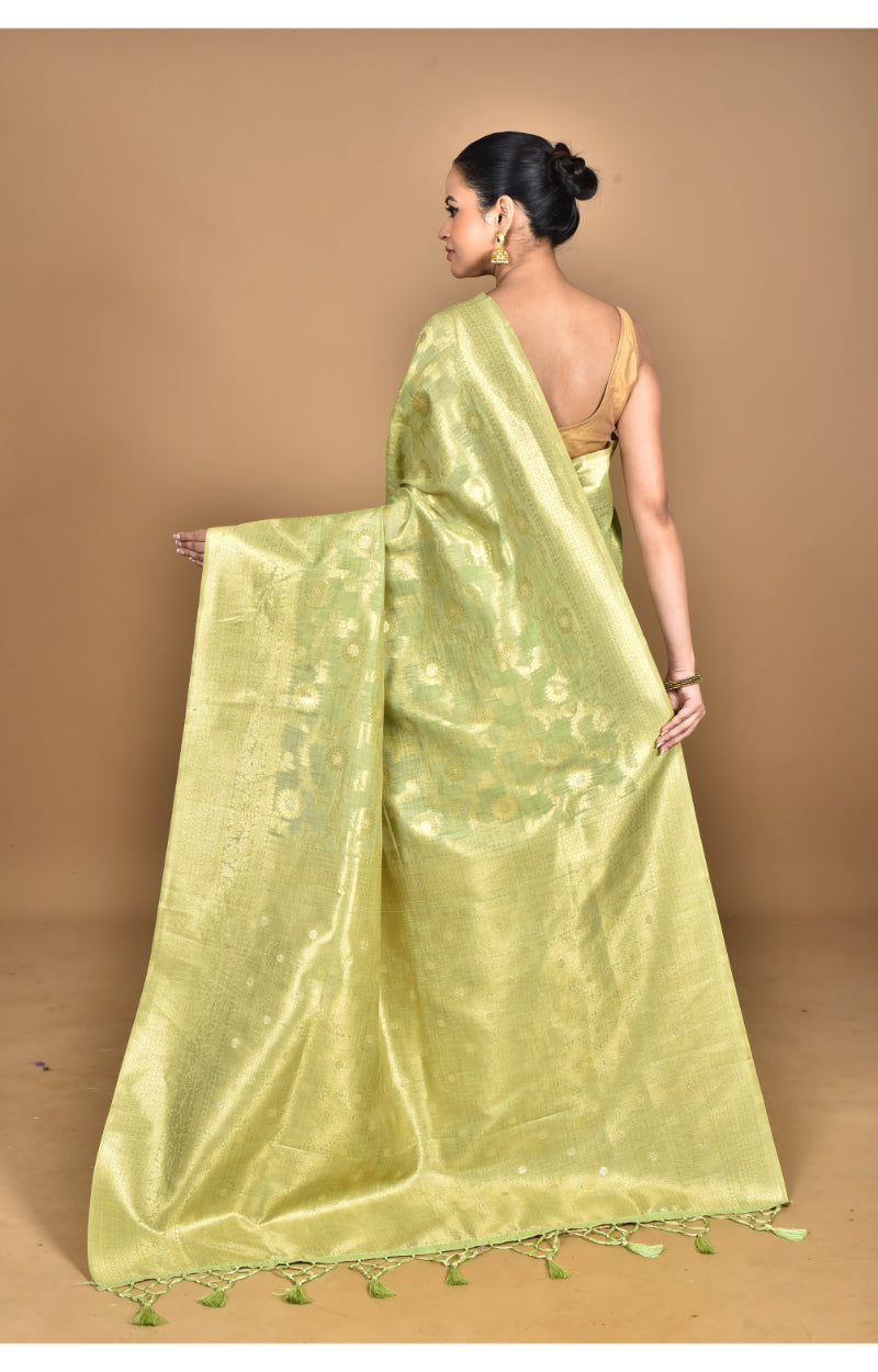 Morchari Banarasi Silk Chanderi Saree-Green