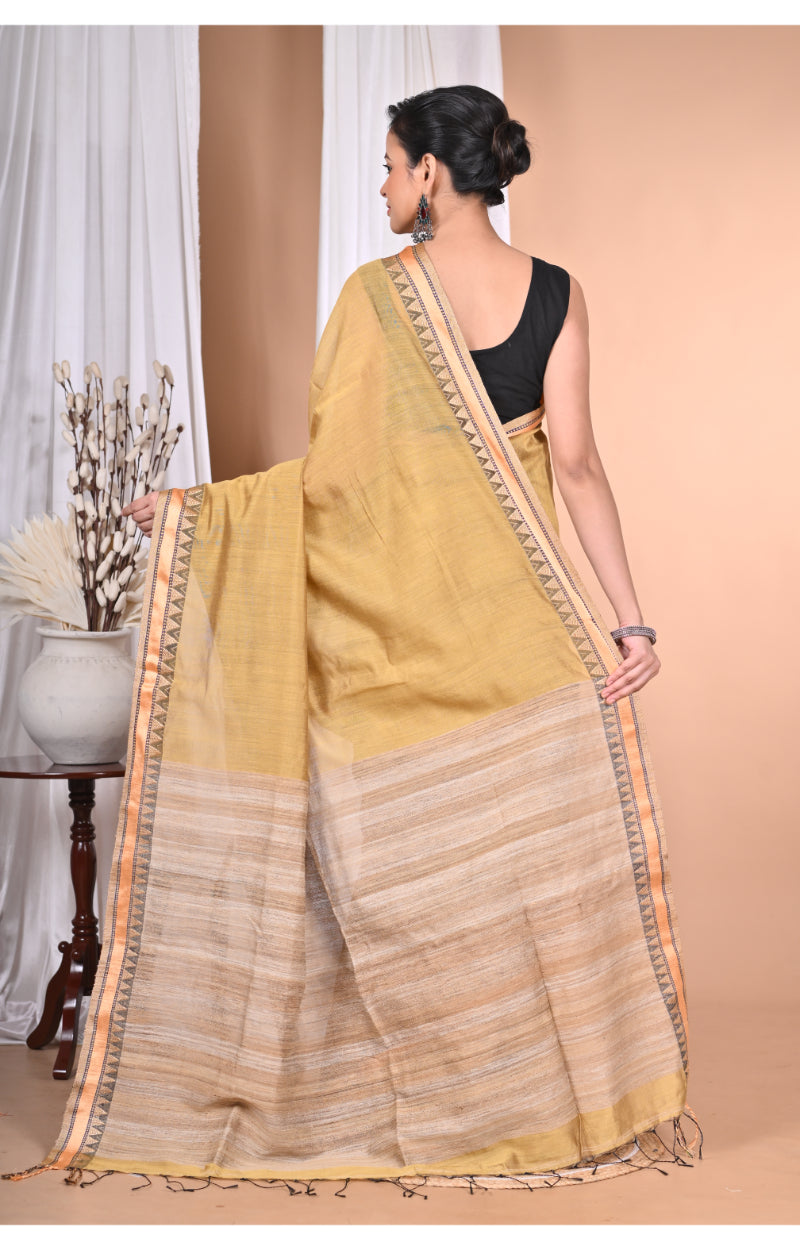 Morchari Pure Cotton Dhakai Jamdani Handloom Saree-Light Golden